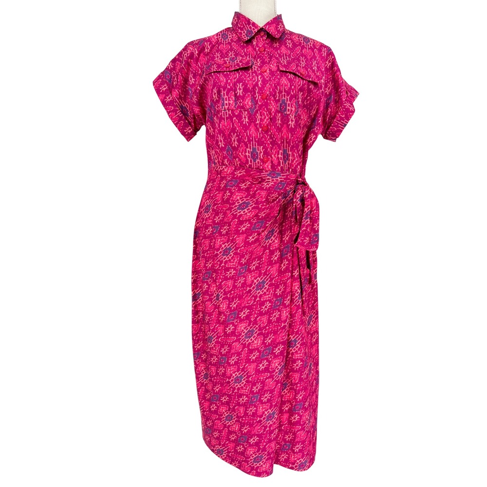 Lauren Ralph Lauren Womens 6 Fuchsia Geo Print Shantung A-Line Tie Waist
